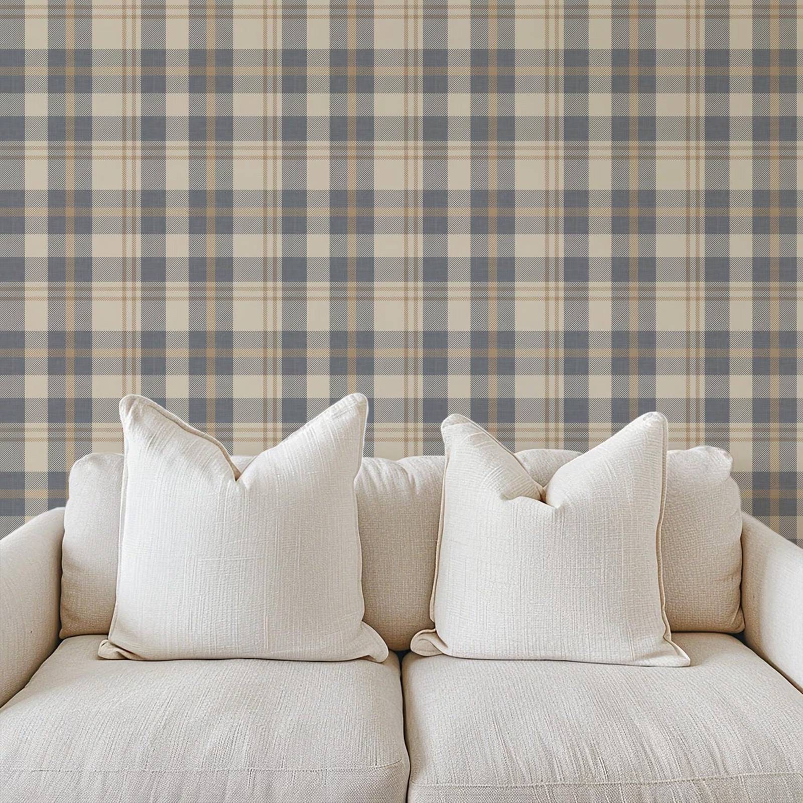 Neutral Blue and Beige Plaid W - Interior Design Scandinavian recension och pris