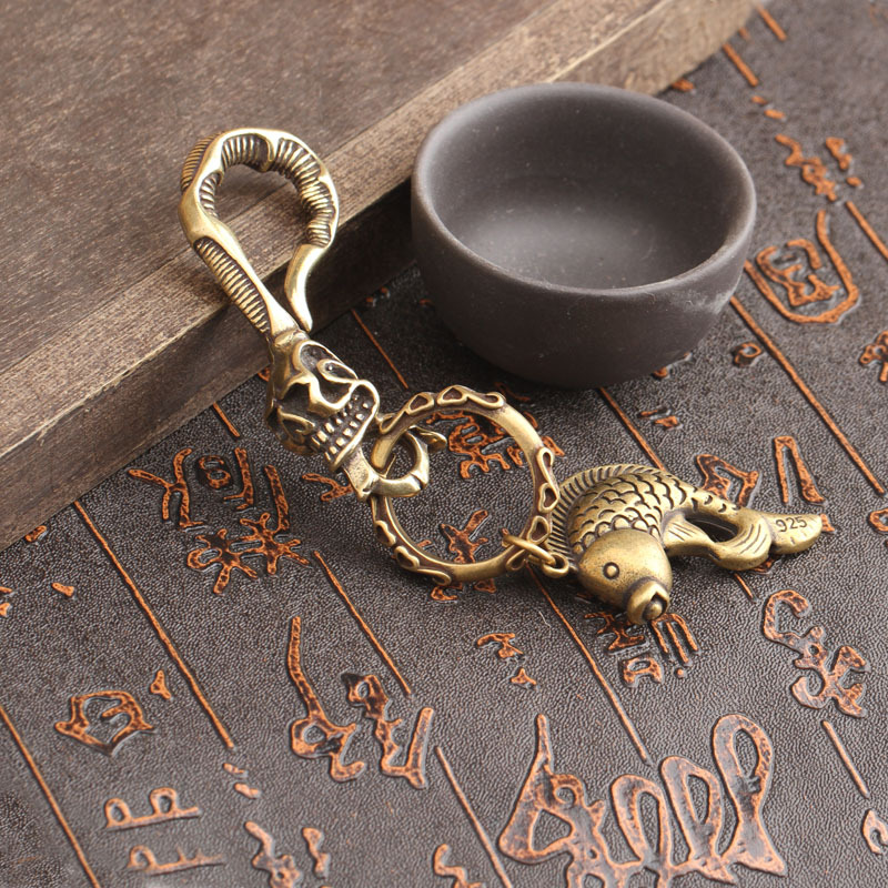 Solid Brass Keychain Skull Hea - Antique Brass Hook recension och pris